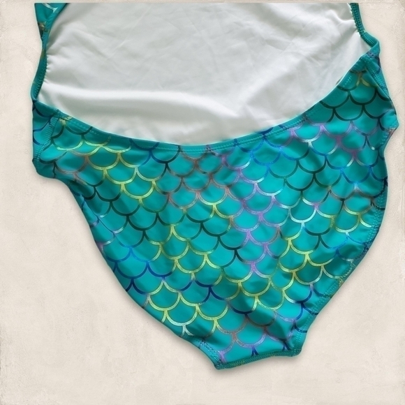 SPORTI Mermaid Fancy Foil Thin Strap One Piece Swimsuit Size 10/12 - Picture 7 of 11